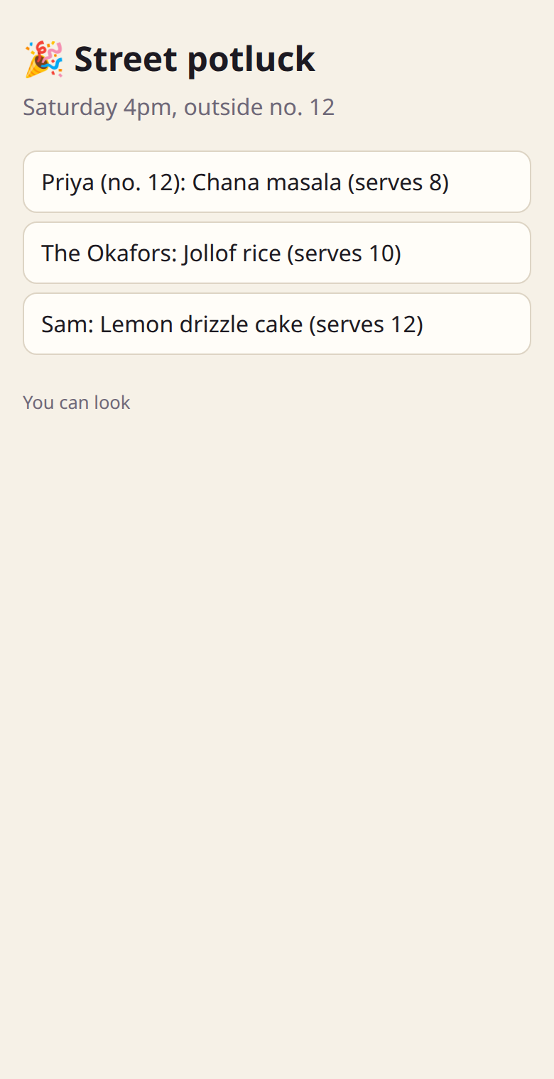 Street potluck app